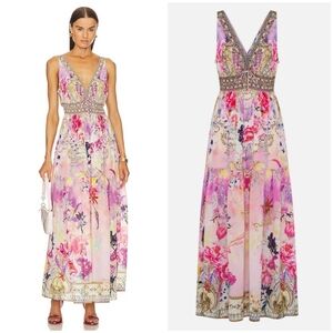 Camilla Shirred Waist Detail Long Silk Floral Maxi Dress